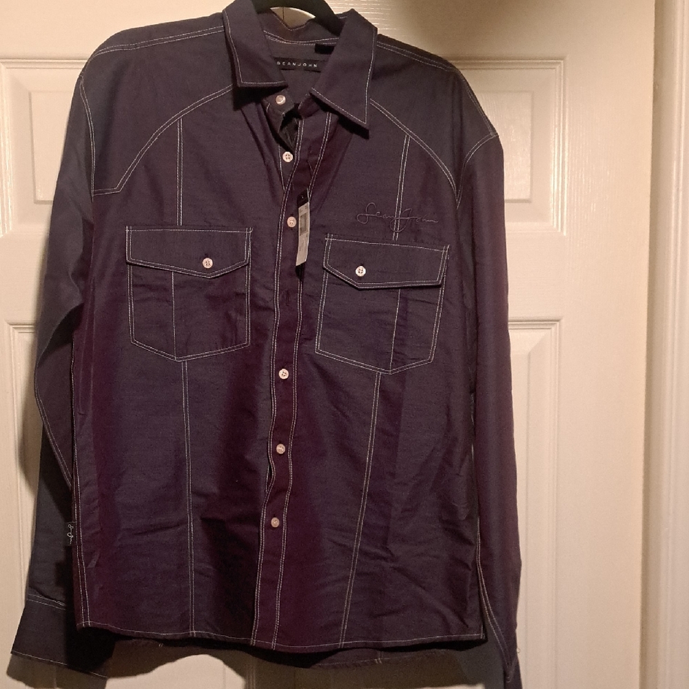 NWT Men's Sean John Purple Button-Up  Dress Shirt